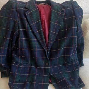 White Stag Plaid Blazer - Navy and Green